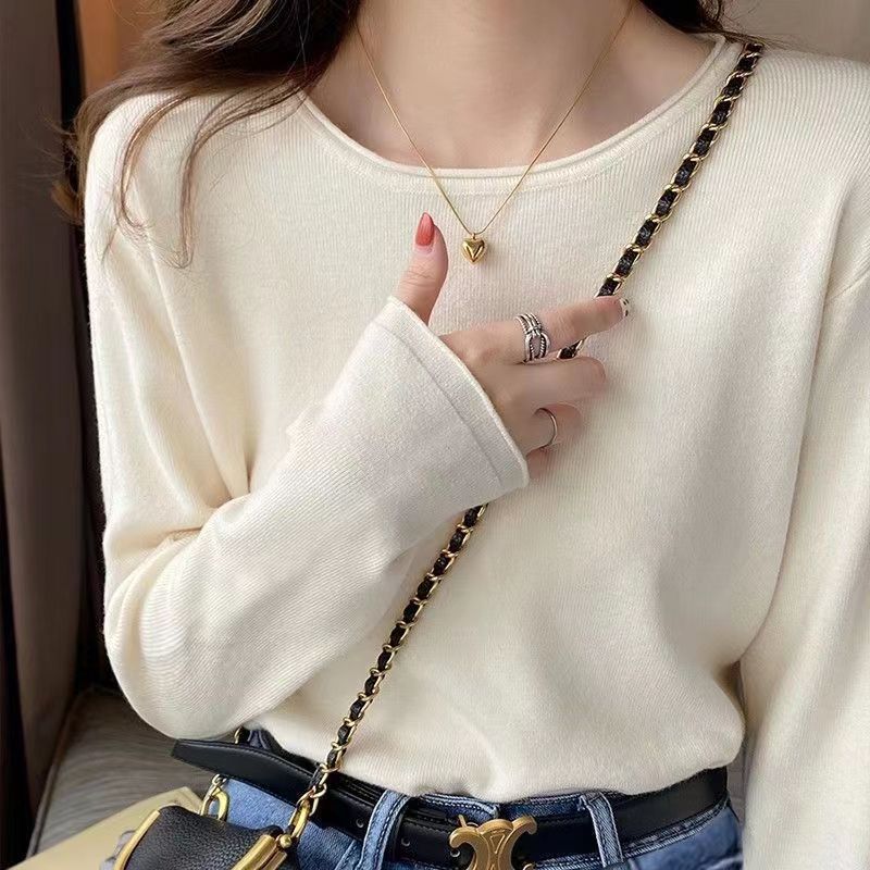 打底衫女2025新款秋冬小香风内搭宽松毛衣长袖针织衫黑色...