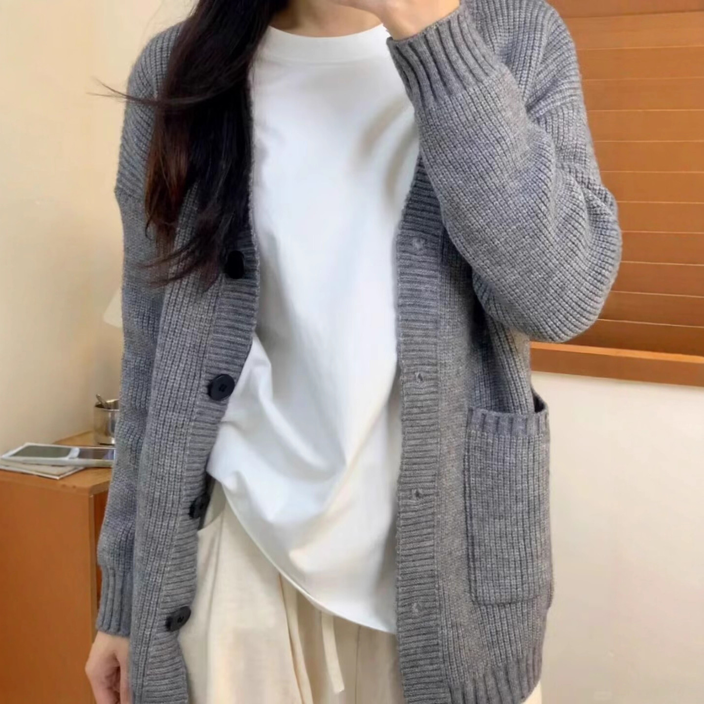 正肩纯棉长袖T恤女春秋内搭纯色打底衫宽松百搭上衣简约休闲体恤